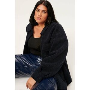 Good American Black Teddy Jacket Plush Oversized Fit